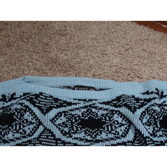 Vtg 80s/90s Sliltra Oversized Black & Teal Geometric Knit Boat Neck Sweater Med - Picture 3 of 10